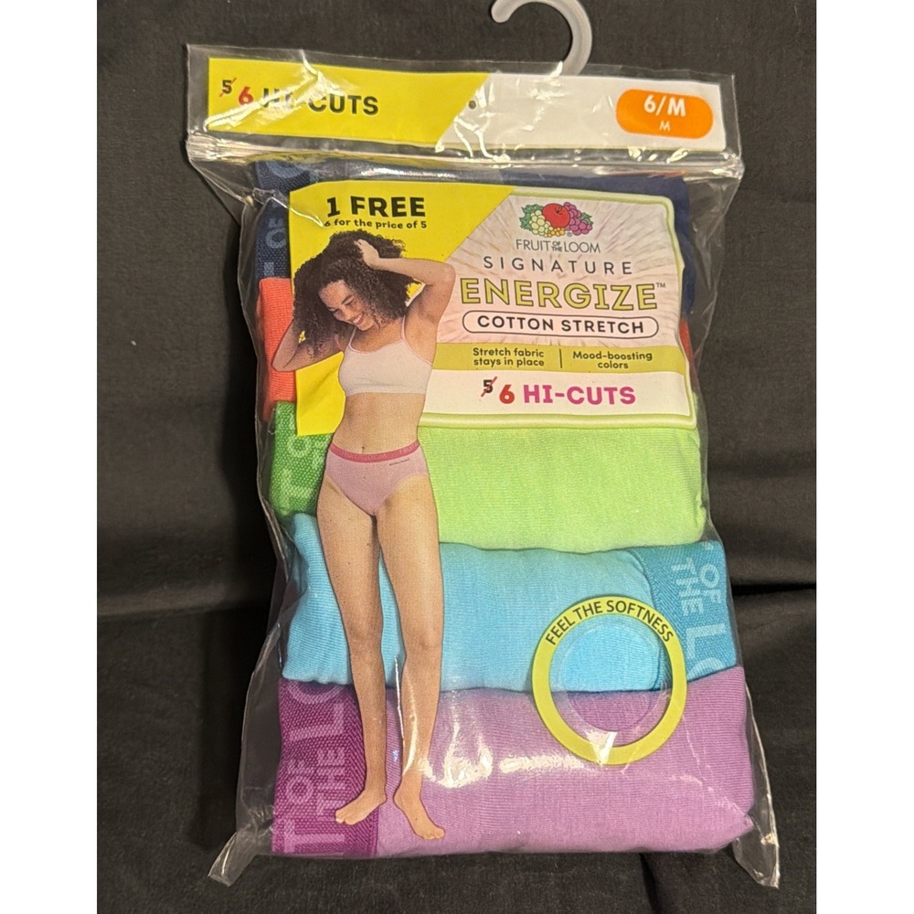 Fruit Of The Loom Signature Women's Energize Hi-Cut Panties stretch 6/M NWT